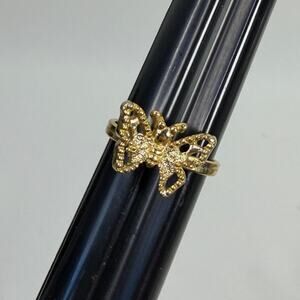 Vintage Signed Sarah Coventry Gold Tone Filigree Butterfly Adjustable Ring